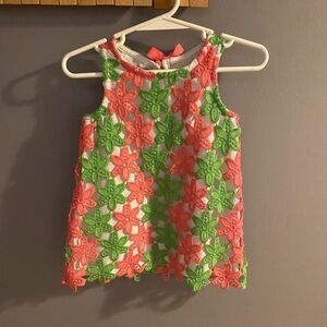 Floral Crochet Green and Pink dress with pink bow 6-12 months